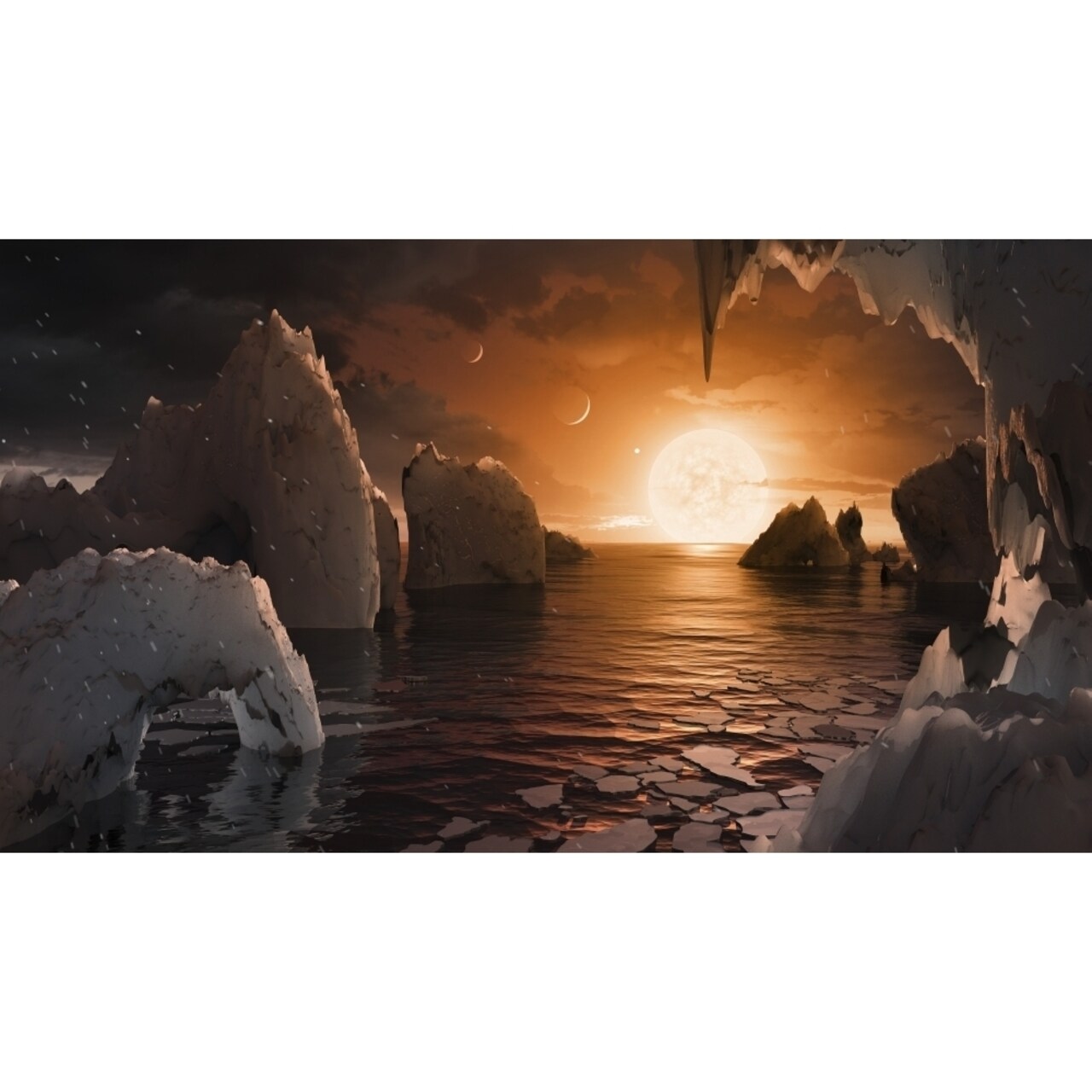 Artists Concept Of Exoplanet Trappist-1F Viewed From Its Icy Night Side Poster Print By Stocktrek Images